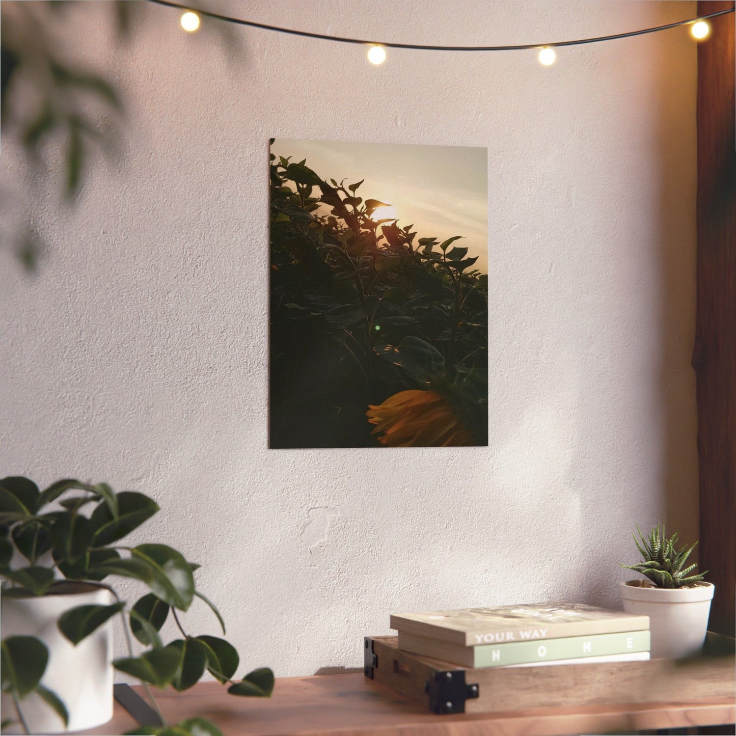 Metall Poster 'Sonnenblumen und Sonnenuntergang'