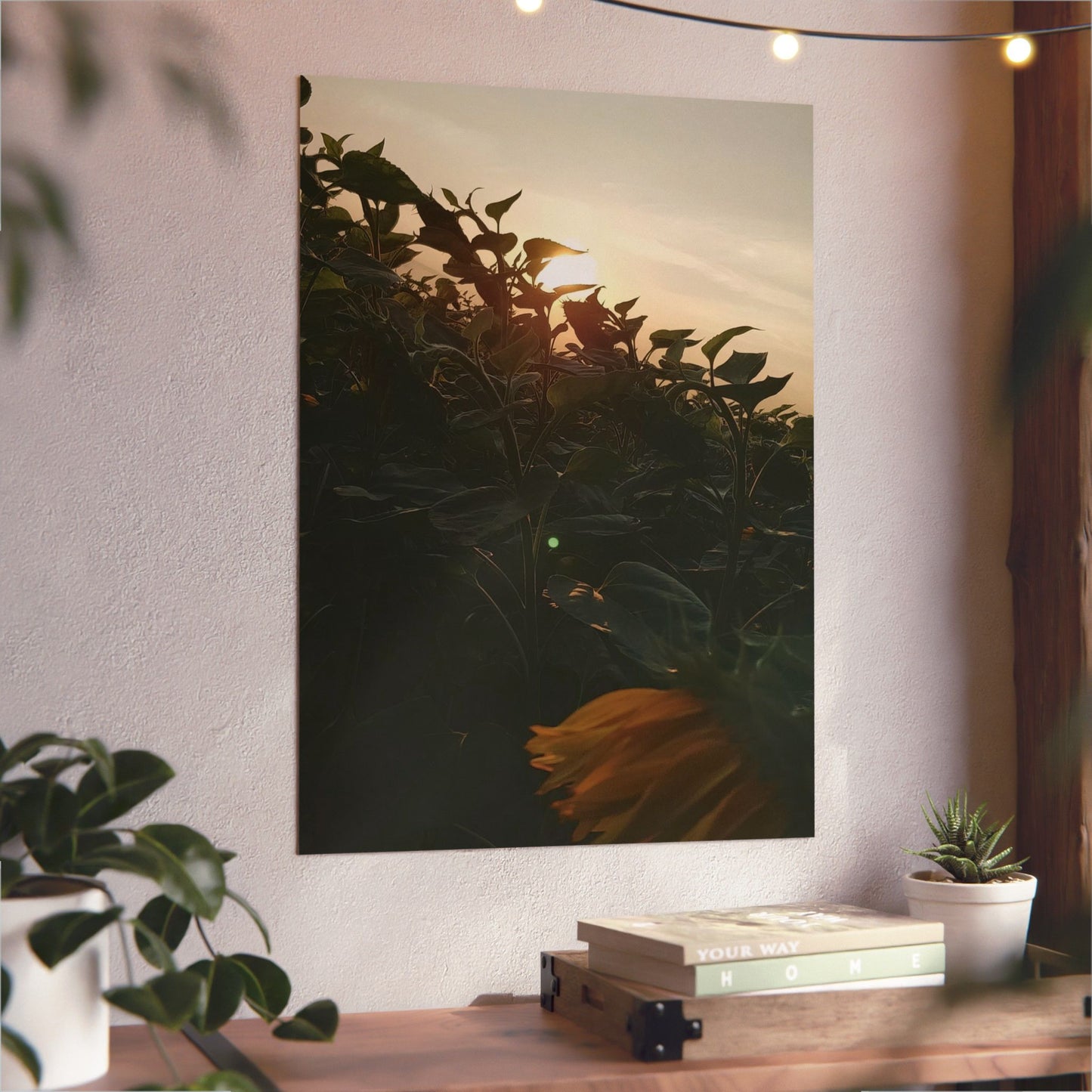 Metall Poster 'Sonnenblumen und Sonnenuntergang'