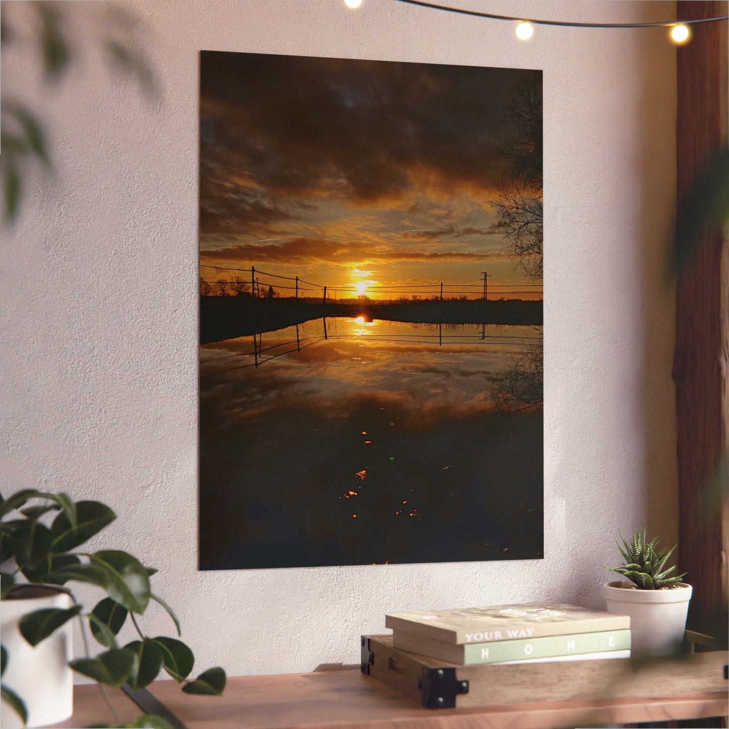 Metall Poster 'Sonnenuntergang hinter dem Weidezaun'