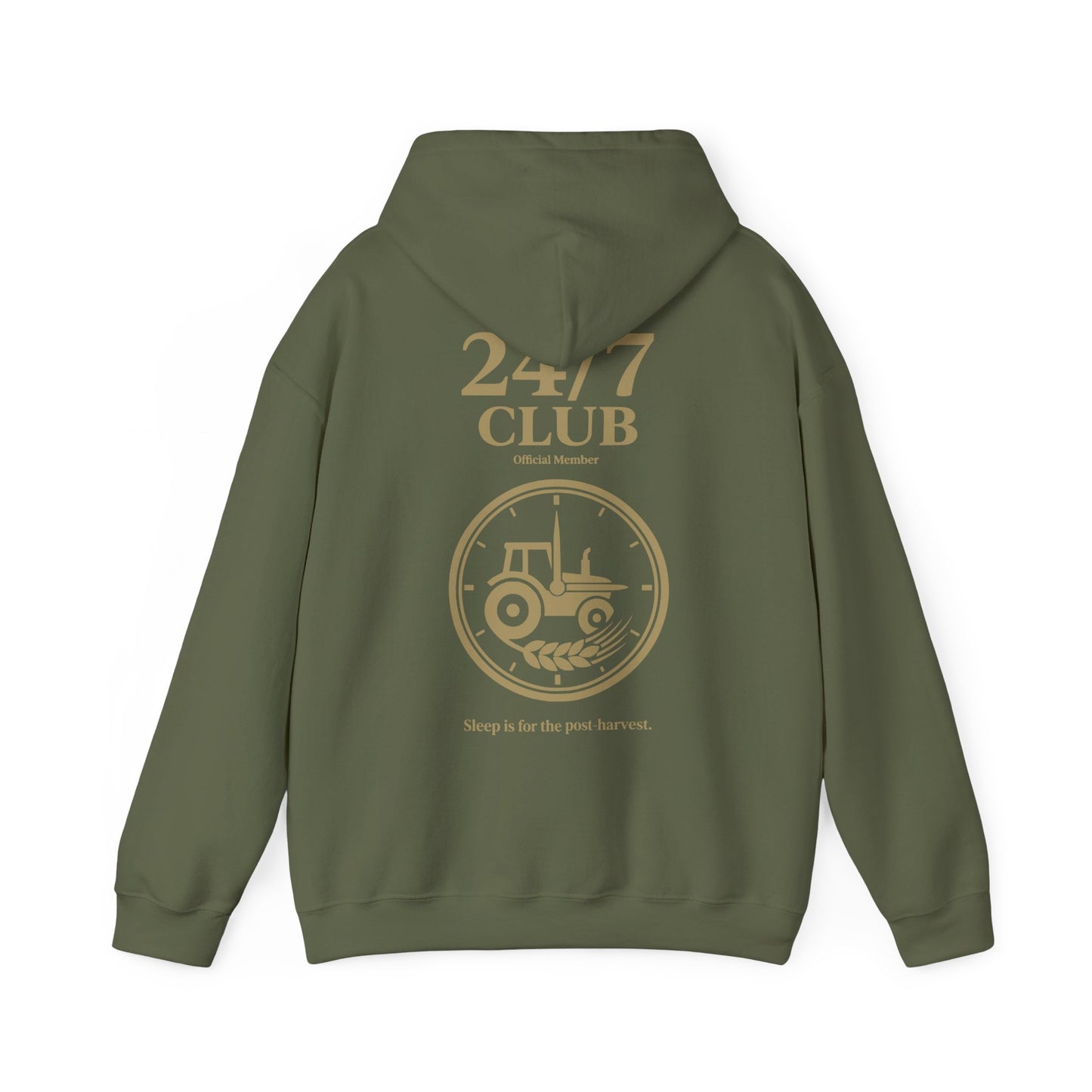 Grüner Hoodie als Arbeitskleidung für Landwirte in der Erntezeit.