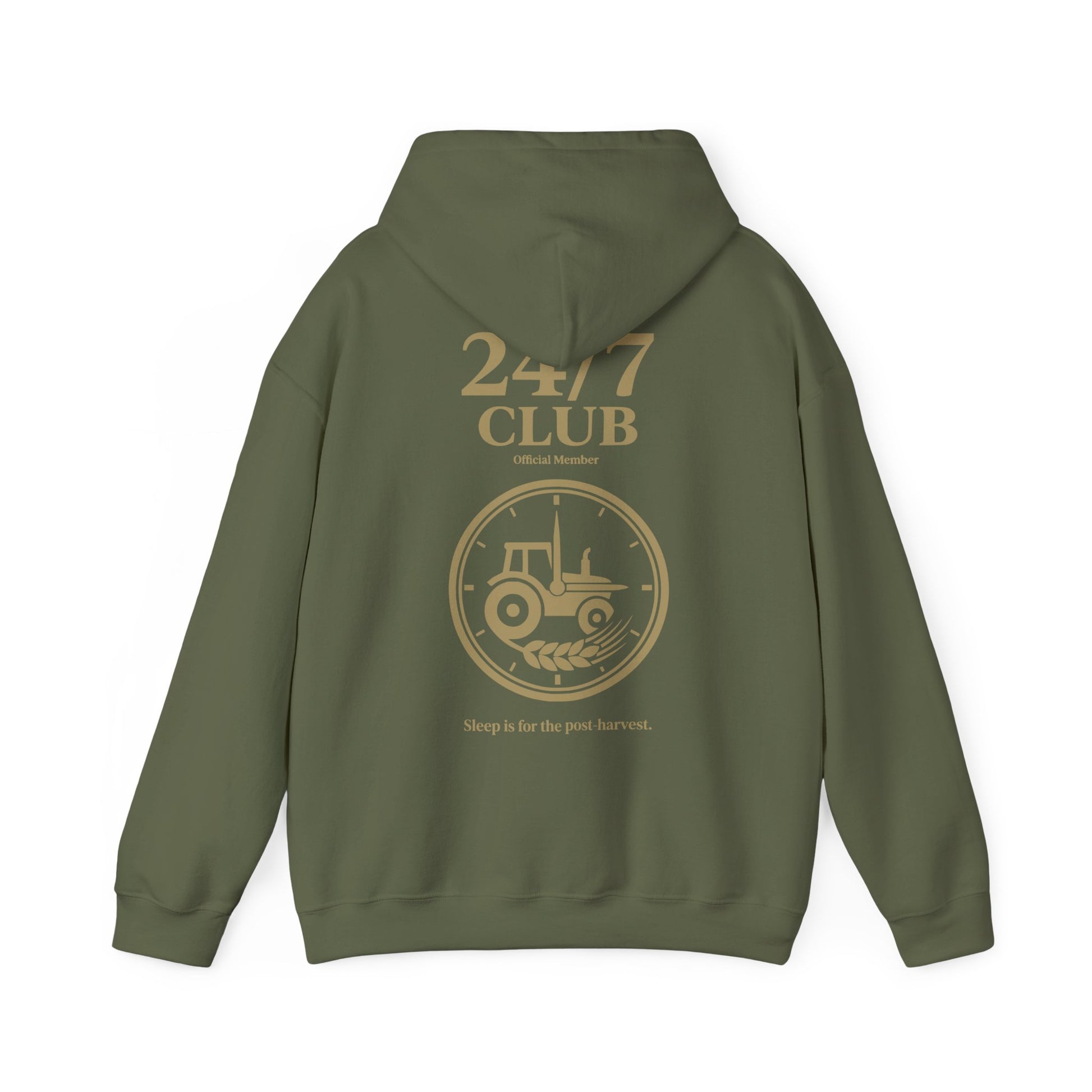 Grüner Hoodie als Arbeitskleidung für Landwirte in der Erntezeit.