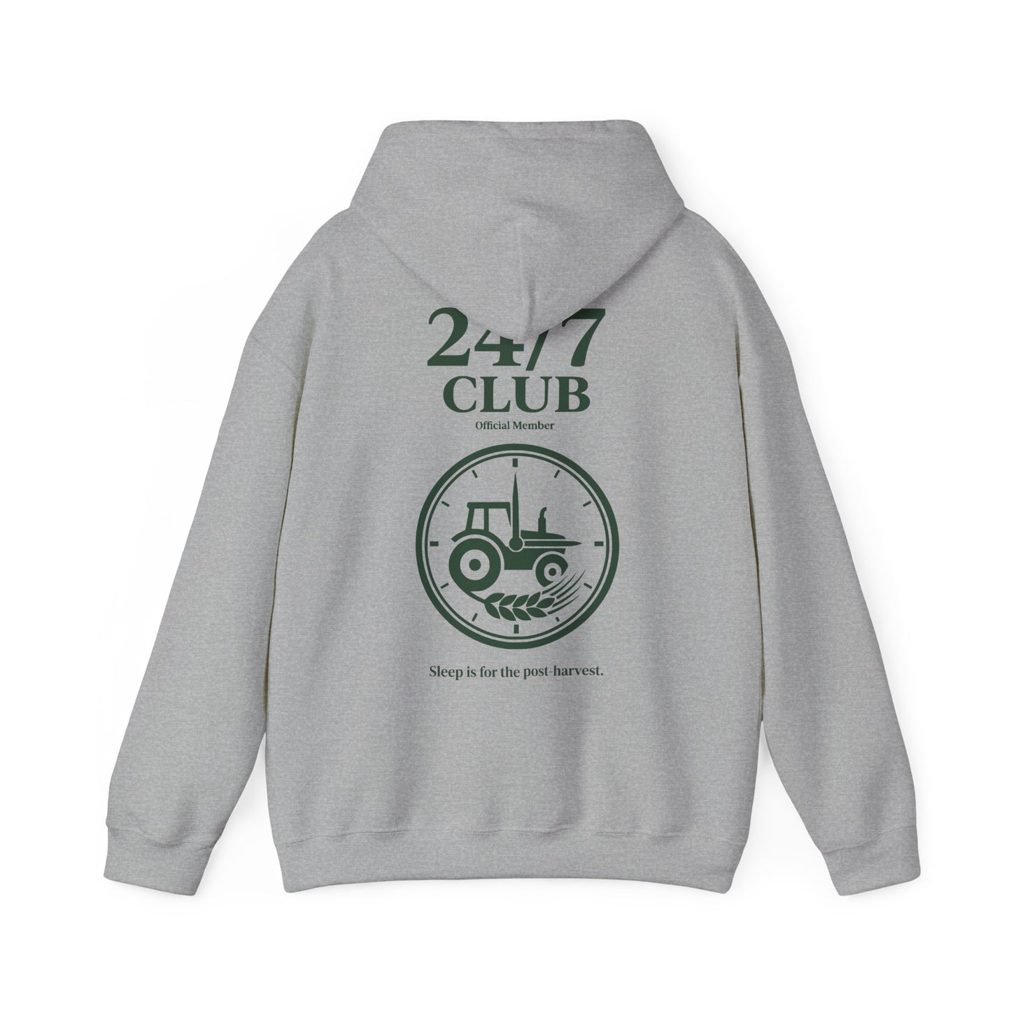 Grauer Hoodie 24 7 Club Official Member Traktor Rückenprint.