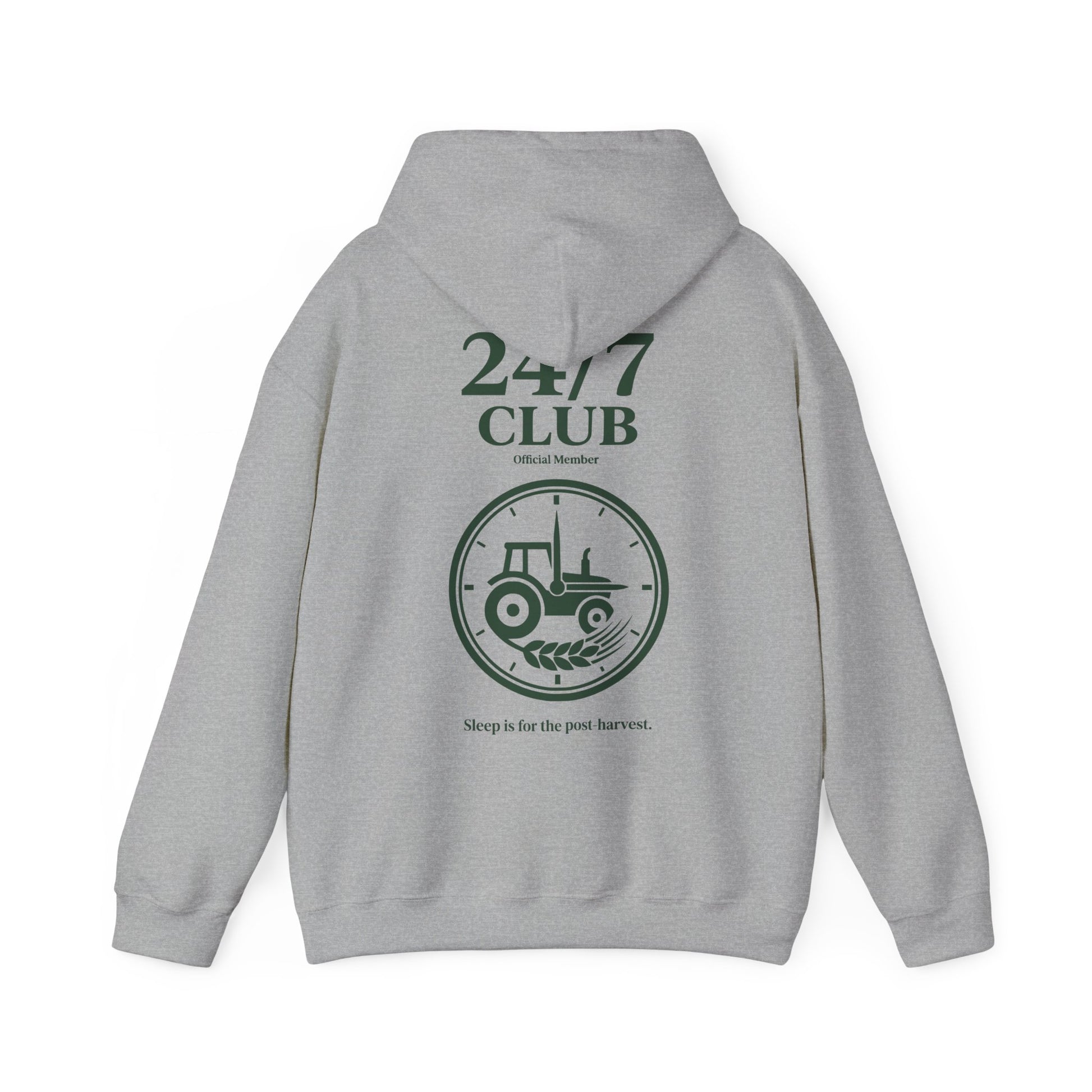 Grauer Hoodie 24 7 Club Official Member Traktor Rückenprint.