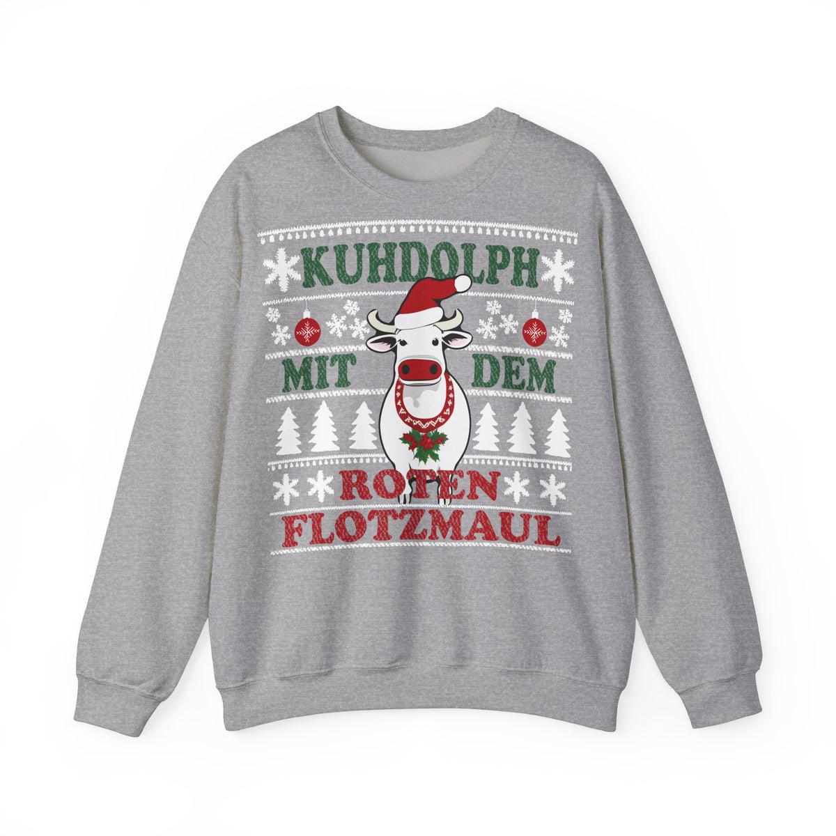 "Kuhdolph" Ugly Christmas Sweater in grau als ausgefallenes Geschenk für Bauern