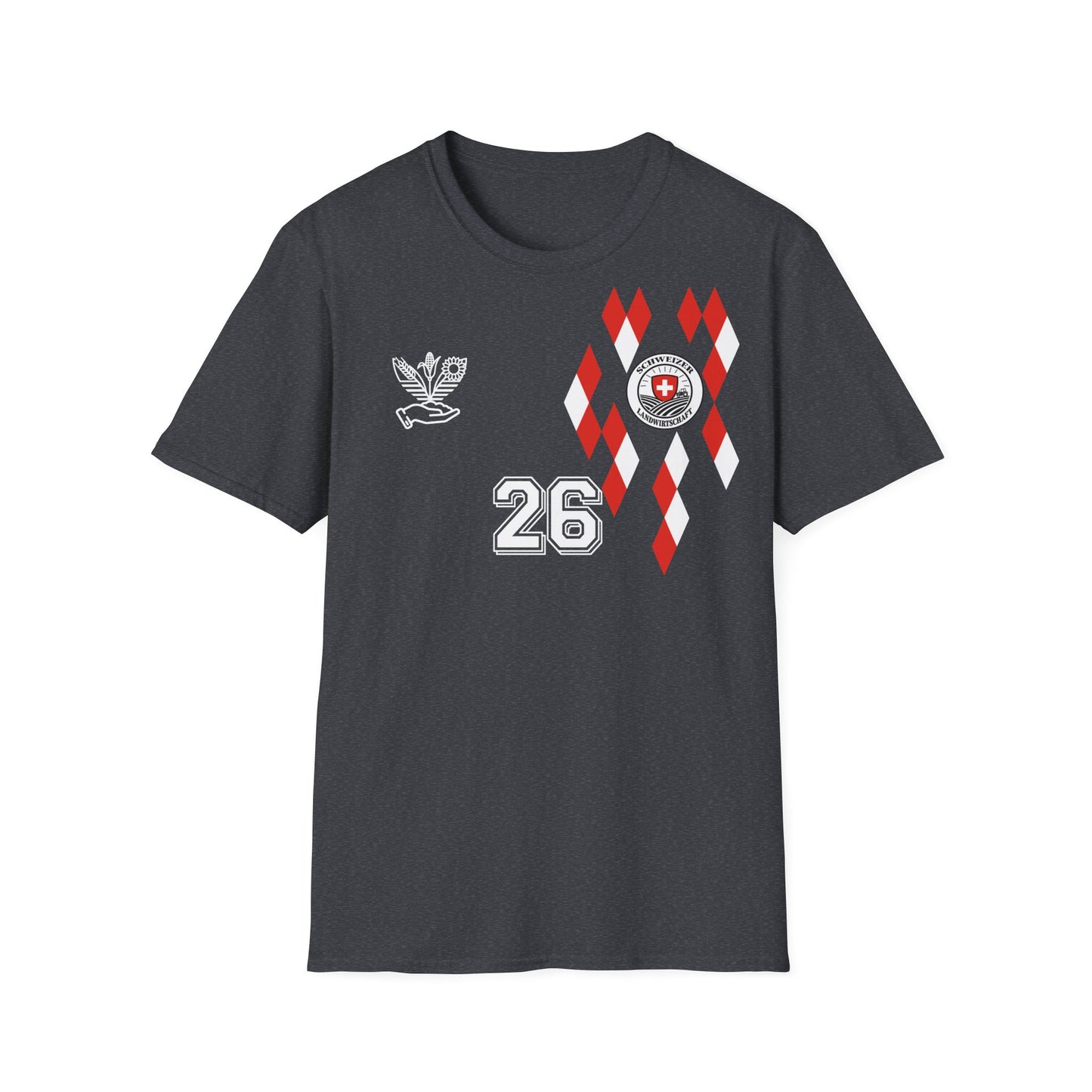 Personalisiertes Erntehelfer T-Shirt Schweiz 2026 rote Edition Vorderansicht.
