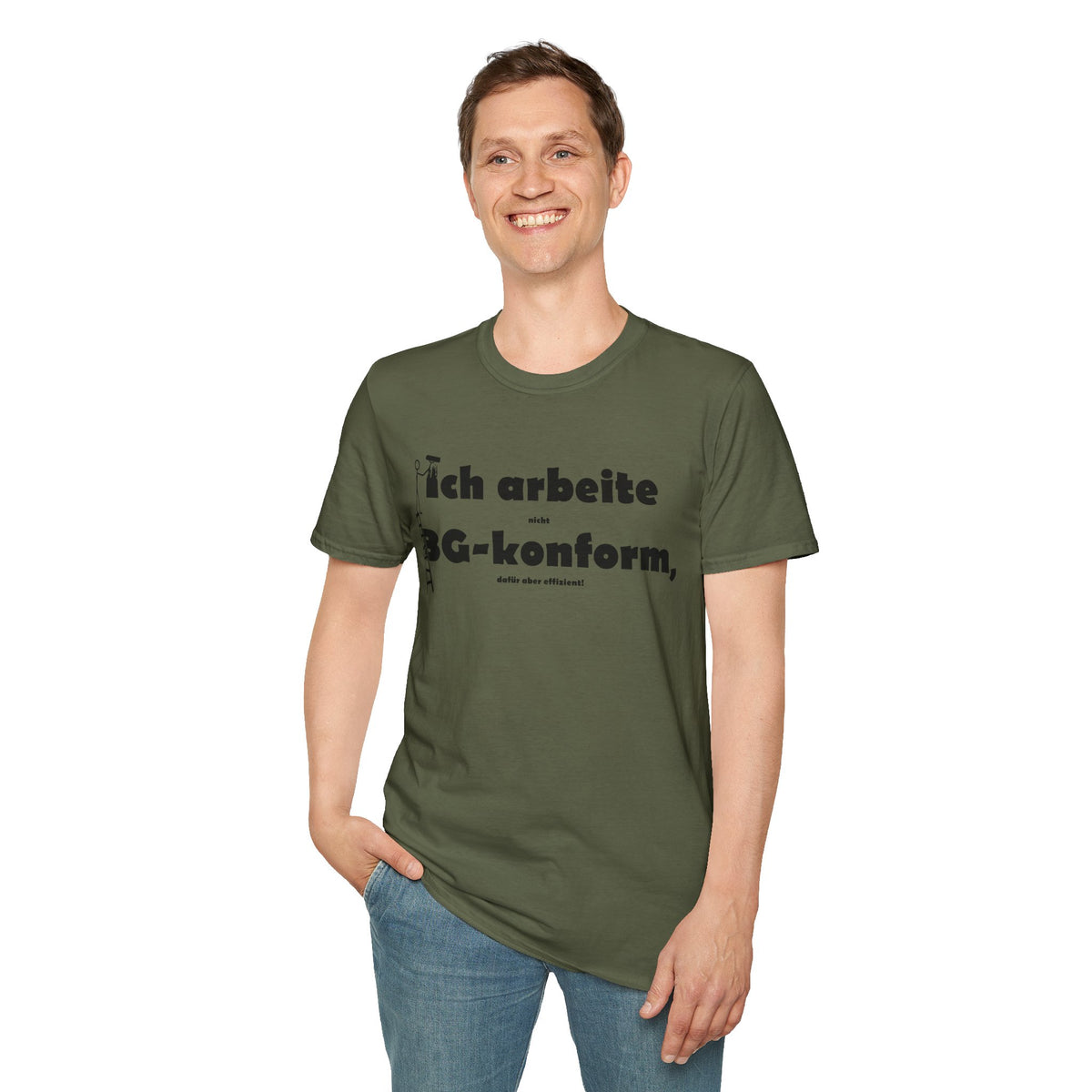 Landwirt in der Werkstatt mit dem lustigen T-Shirt für Handwerker und Bauern