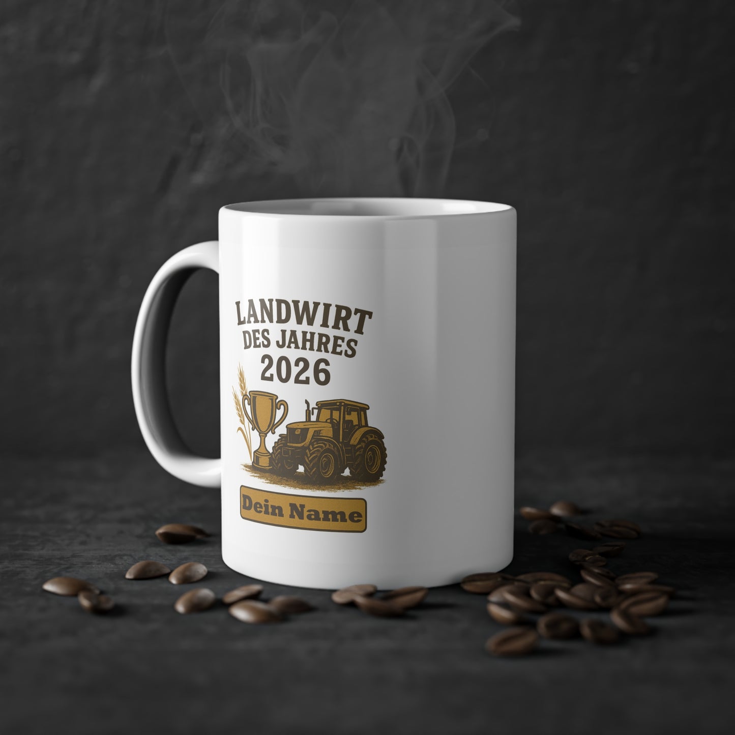 Weisse Keramiktasse 0,33 Liter für Landwirte personalisierbar spuelmaschinenfest.