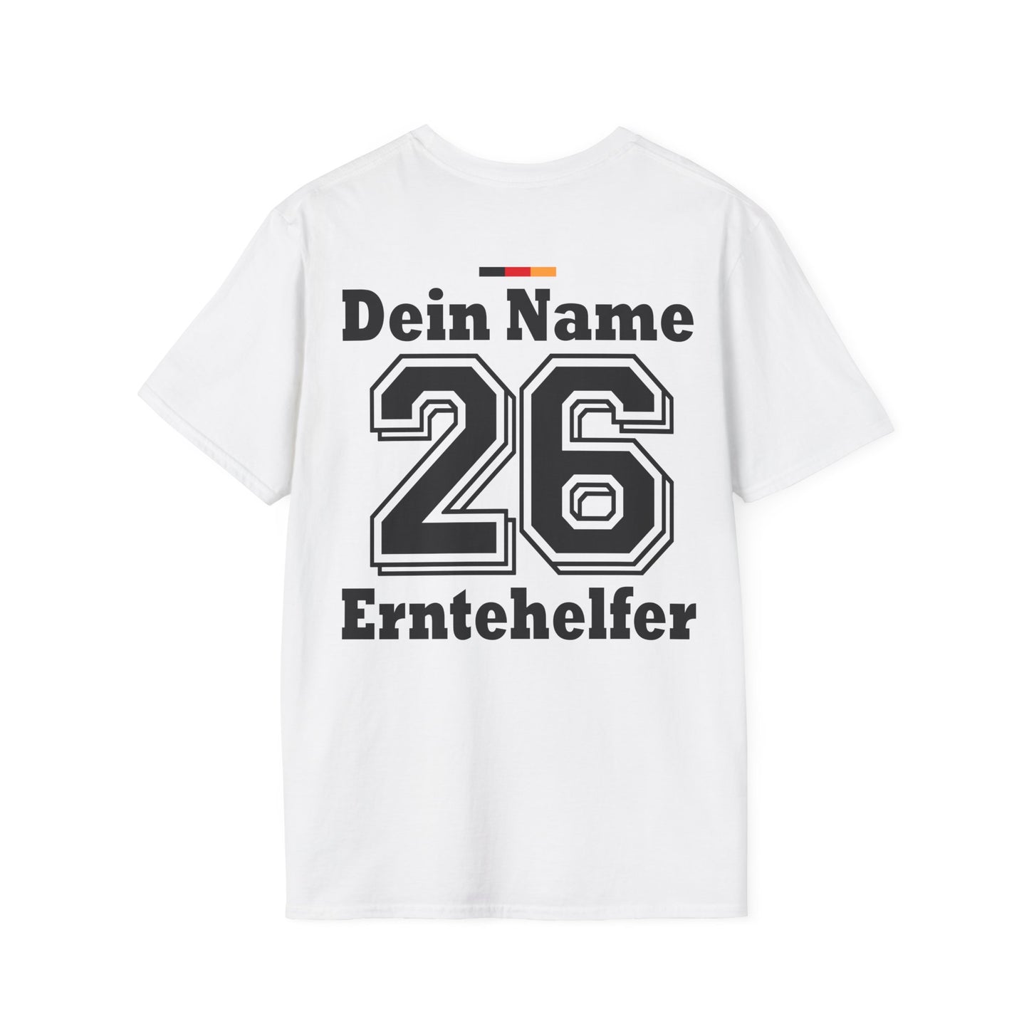Detailansicht der Personalisierung auf dem 100% Baumwoll-Trikot für die deutsche Landwirtschaft.
